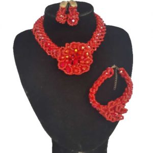 Silver and Orange coral bead  Complete Necklace Set - JUSTFantastic